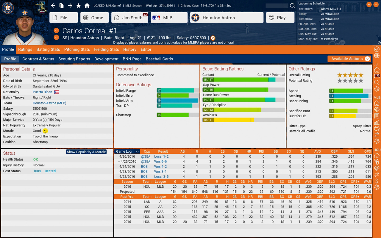 Out of the Park Baseball Carlos Correa player page