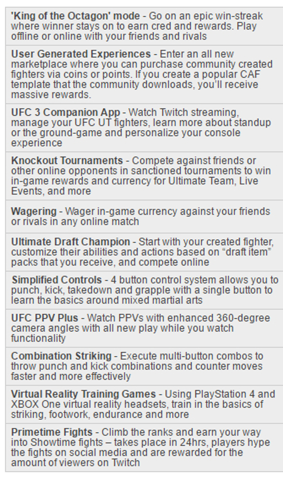 EA Sports UFC 3 possible features