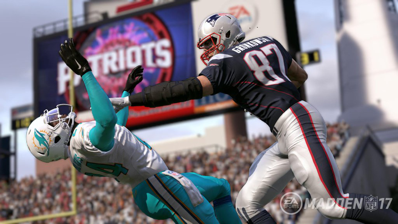 Rob Gronkowski stiff arm Madden NFL 17