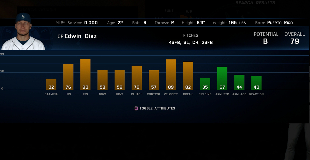 MLB The Show 16 Edwin Diaz ratings